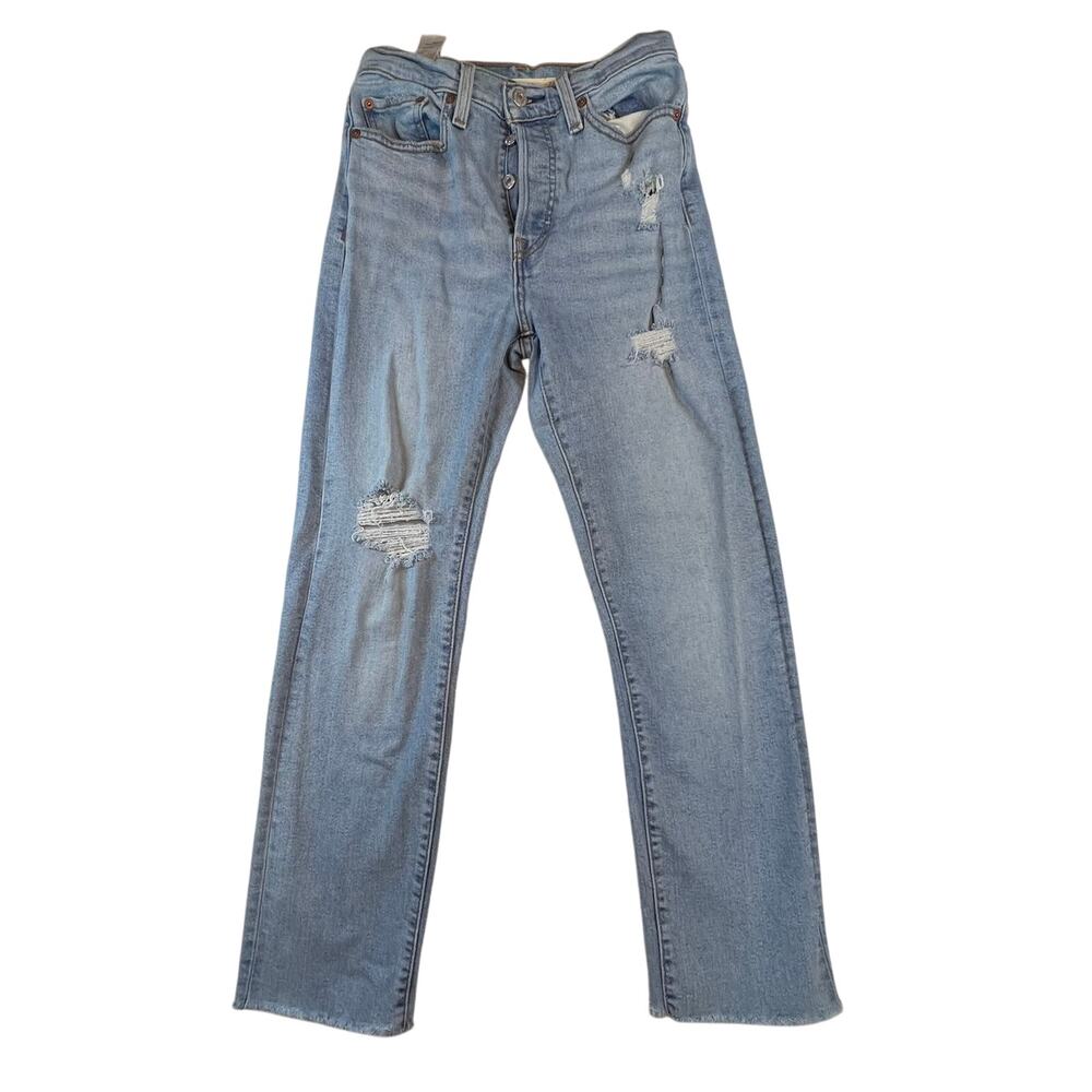 Levi's Women's High Rise Wedgie Straight Leg Denim Jeans Blue‎ Sz 27 Frayed Hem - Picture 4 of 11